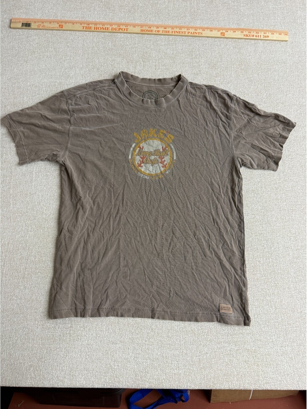 Life is Good Jakes Long Ball Cafe T-Shirt Mens Size L Large Brown Graphic Tee